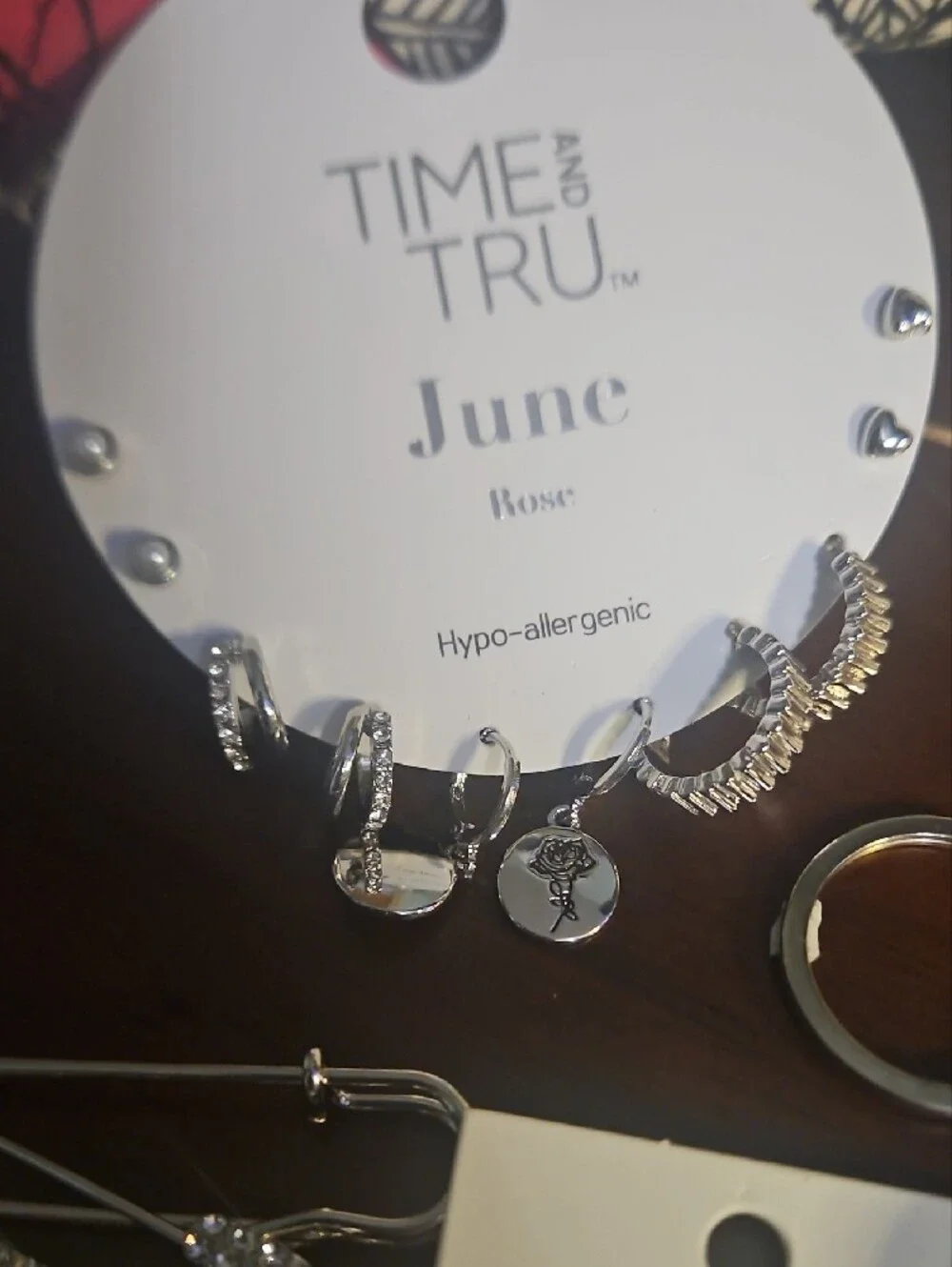Time and Tru Silver Rhinestone Smiley Face Keychain and Earring Set